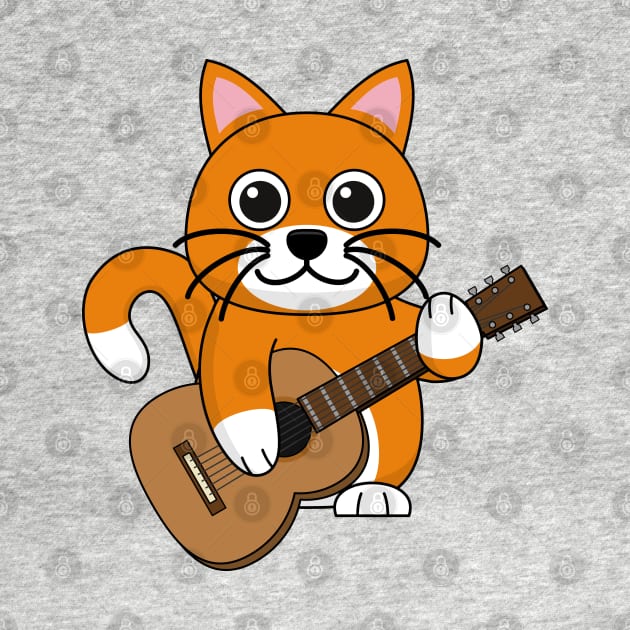 Cute Orange White Cat Playing Guitar Cartoon by BirdAtWork